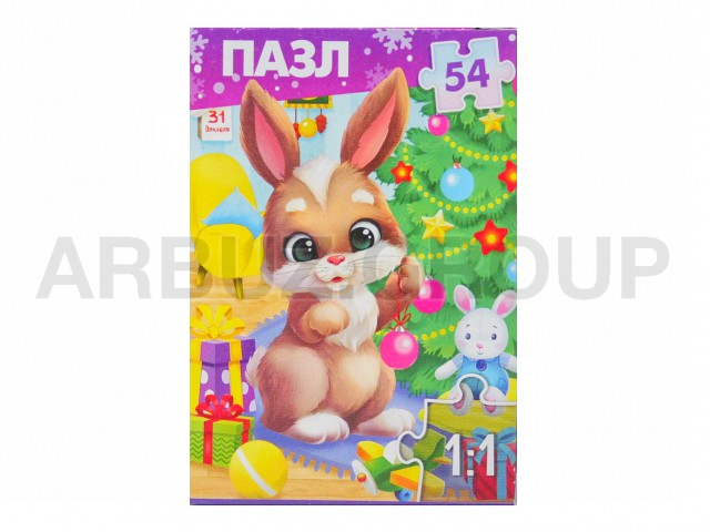 ПАЗЛ ЗАЙКА НОВОГОДНИЙ 54 ЭЛЕМЕНТА
